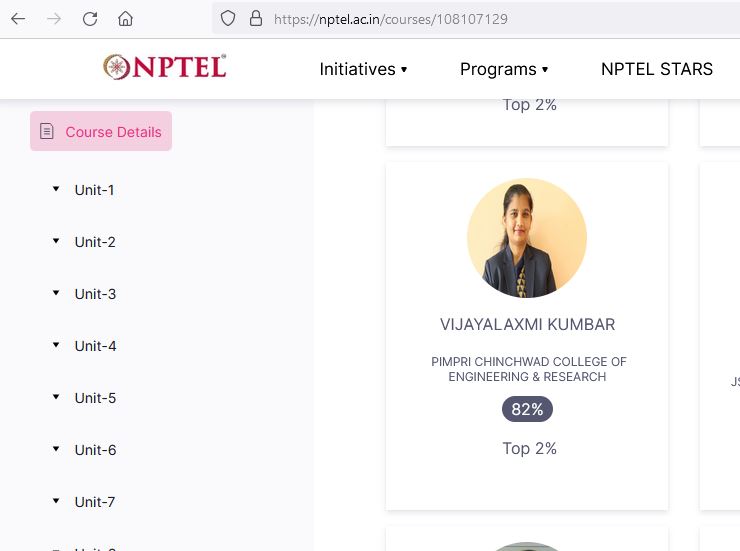Vijayalaxmi Kumbhar NPTEL Topper