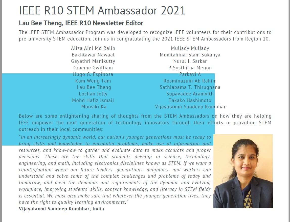 Vijayalaxmi Kumbhar IEEE STEM Ambassador